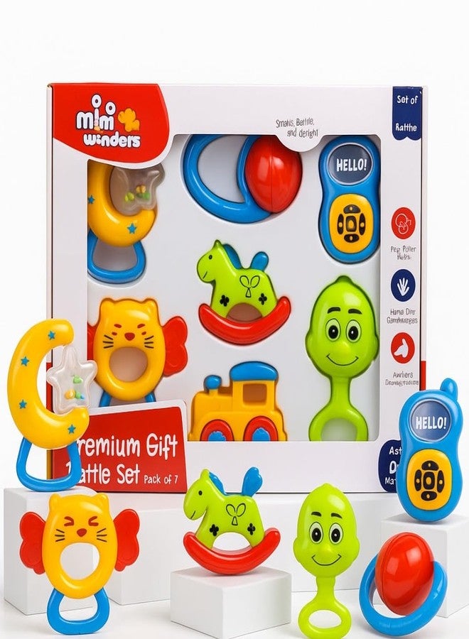 Storio Baby Rattle Gift Set | Newborn Sensory Toys for 0-12 Months | 6 Pc Rattle Set with Teether | Ideal Baby Shower Gift for Boys & Girls | Multicolor - Image 4